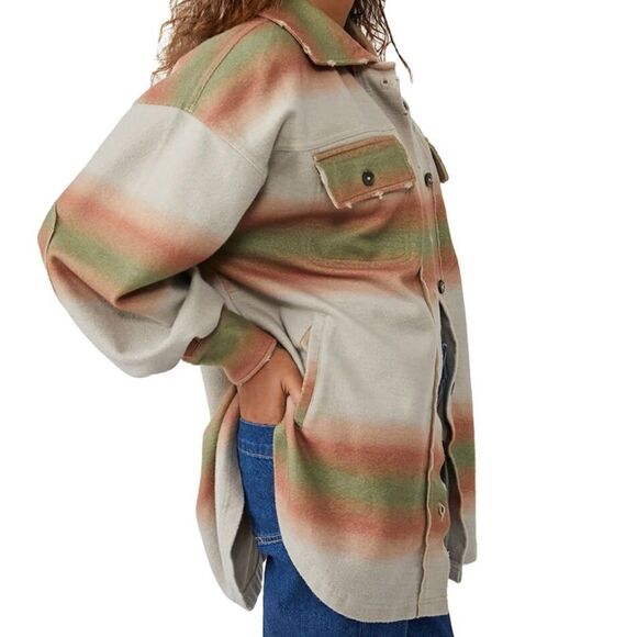 FREE People Ruby Print Shacket Ombre Stripe Marzipan xs, sm,  NWT - Picture 6 of 16